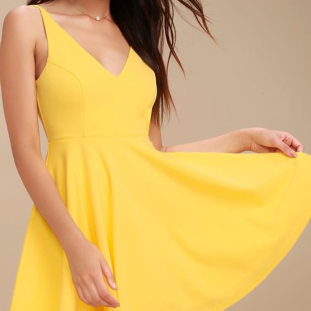 NWOT Lulus Darling Delight Yellow Skater Dress